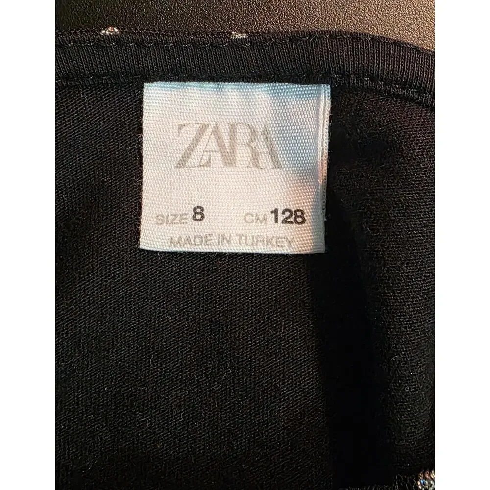 Zara Girls Top Sheer Long Sleeves Ruched Black Size‎ 8